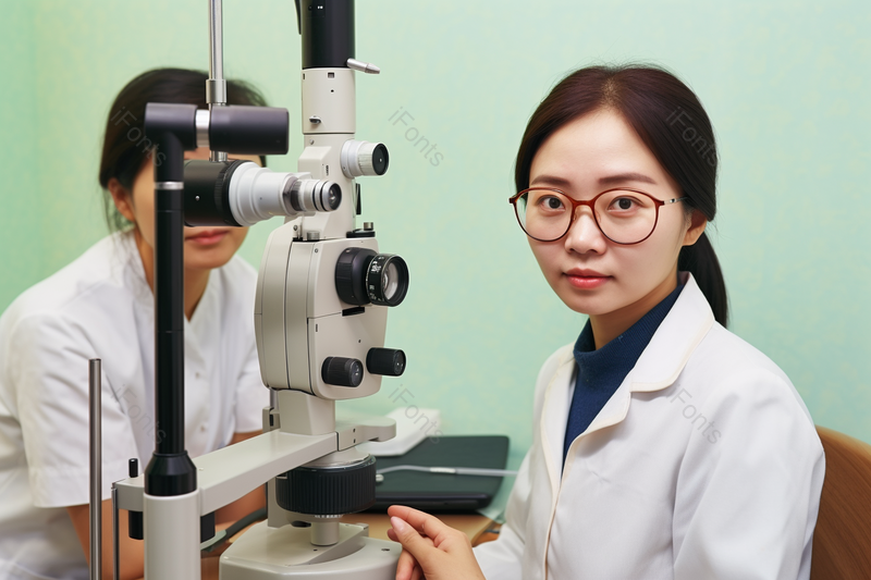 女护士在操作着设备检查视力医疗设备,高清,摄影图,摄影图片,图片大全,摄影图免费下载